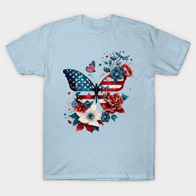 Patriotic Butterfly, 4th of July Design T-Shirt by PaperMoonGifts